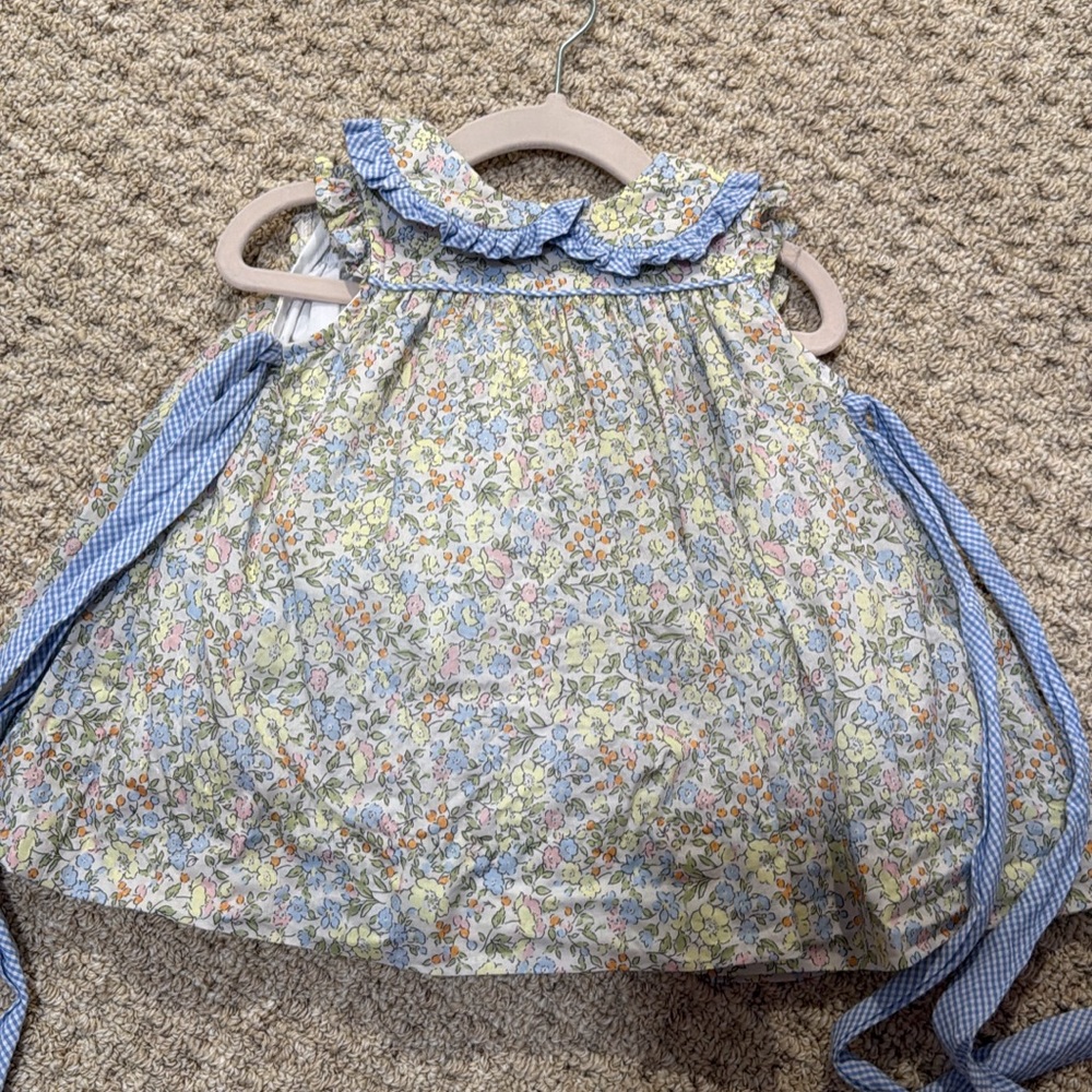 Bailey boys Floral baby Dress with Blue Accents